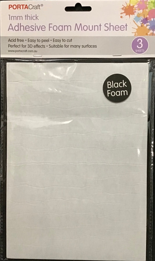 Adhesive Black Foam Mount - 1mm - 3 Sheets - 15x21cm (Cut your size)