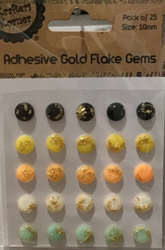 Gold Flake Gems 10mm - Adhesive - pack 25