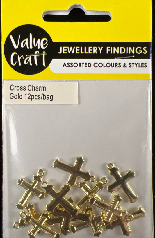 Jewellery Cross Charm - Gold - Pack of 12