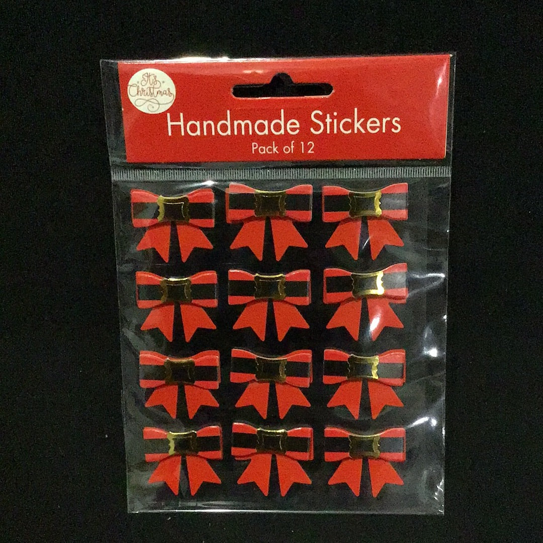 Handmade Bow Stickers Christmas - 12pk