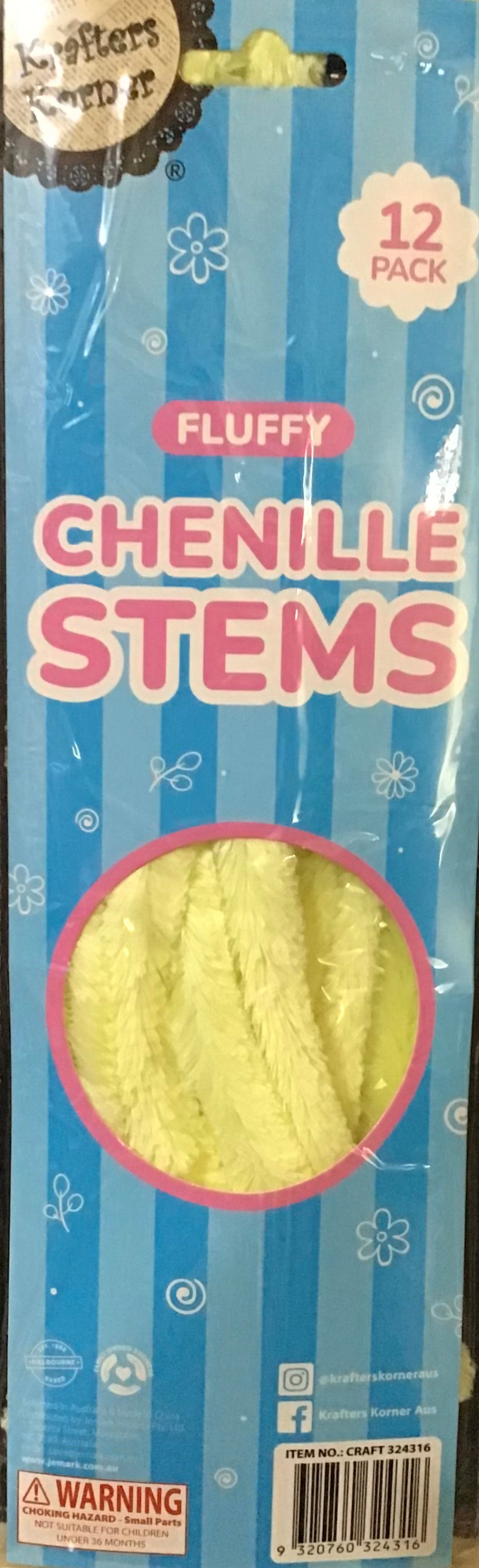 Fluffy Chenille Stems (Pipe Cleaners) - 30cm - Lemon - 12 pk