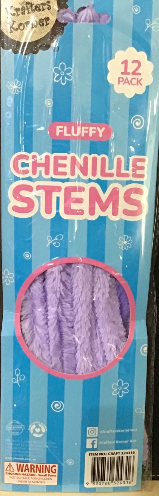 Fluffy Chenille Stems (Pipe Cleaners) - 30cm - Mauve - 12 pk