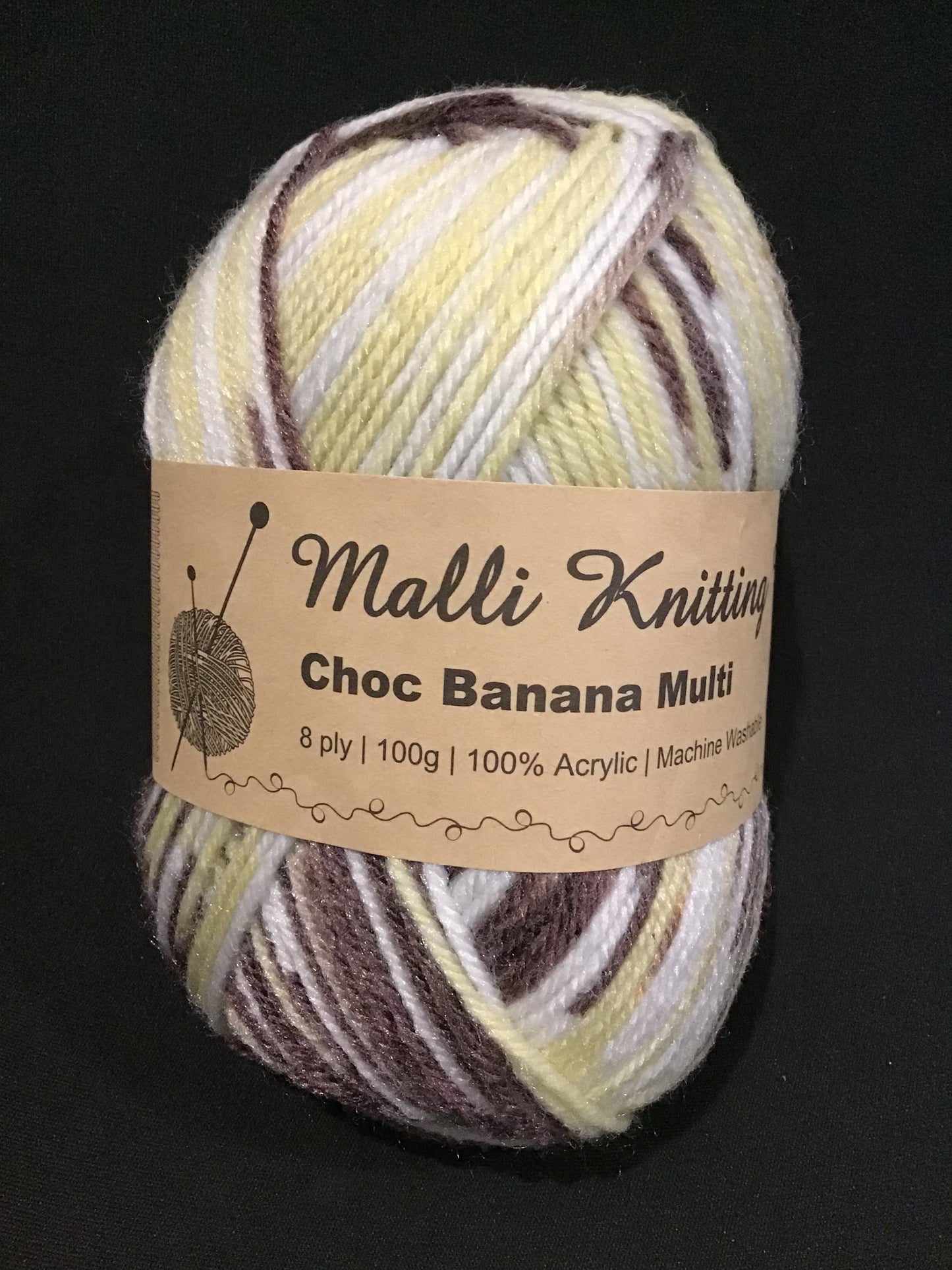 Malli Knitting Yarn - 8 Ply - Choc Banana Multi - 100g - 100% Acrylic