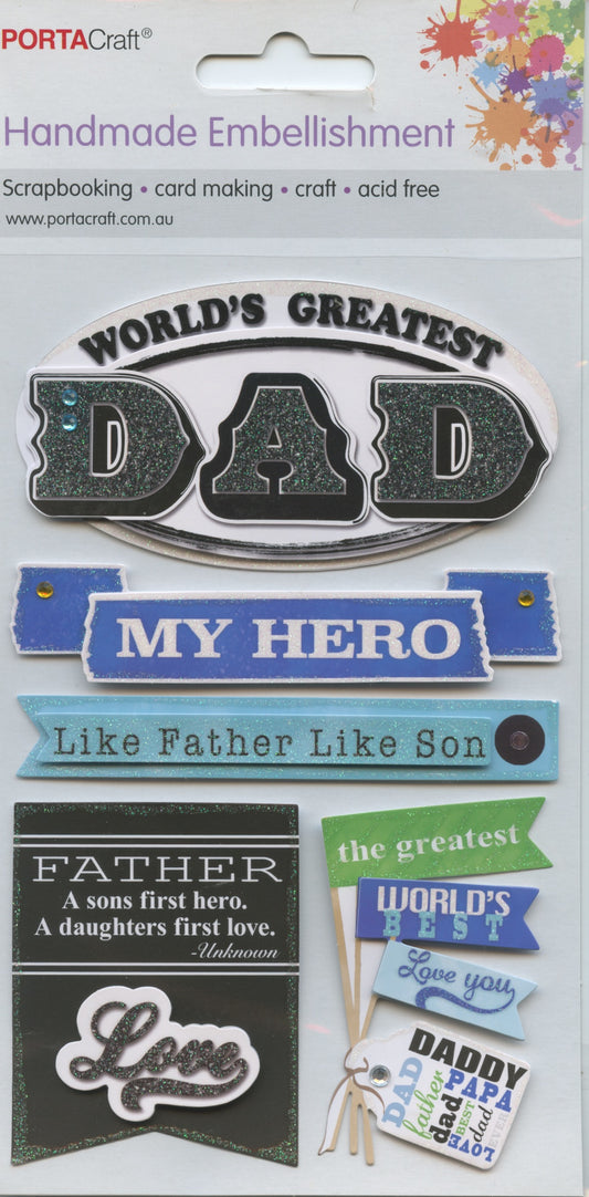 Porta Craft Handmade Embellishments - World’s Greatest Dad 5pc