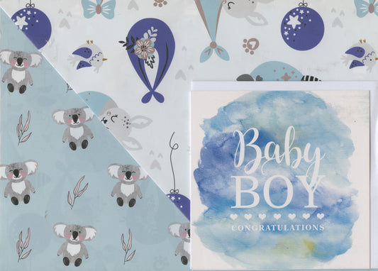 Koala Collection Wrap and Greeting Card - Baby Boy - 1 of each