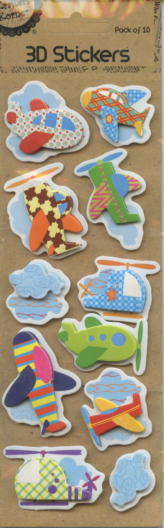 3D Self Adhesive Stickers - Pack of 10 - Planes