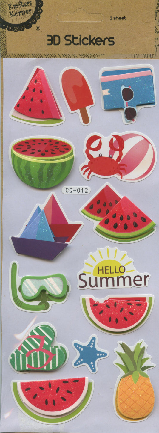 3D Stickers - Self Adhesive - Summer Theme - 14 pc