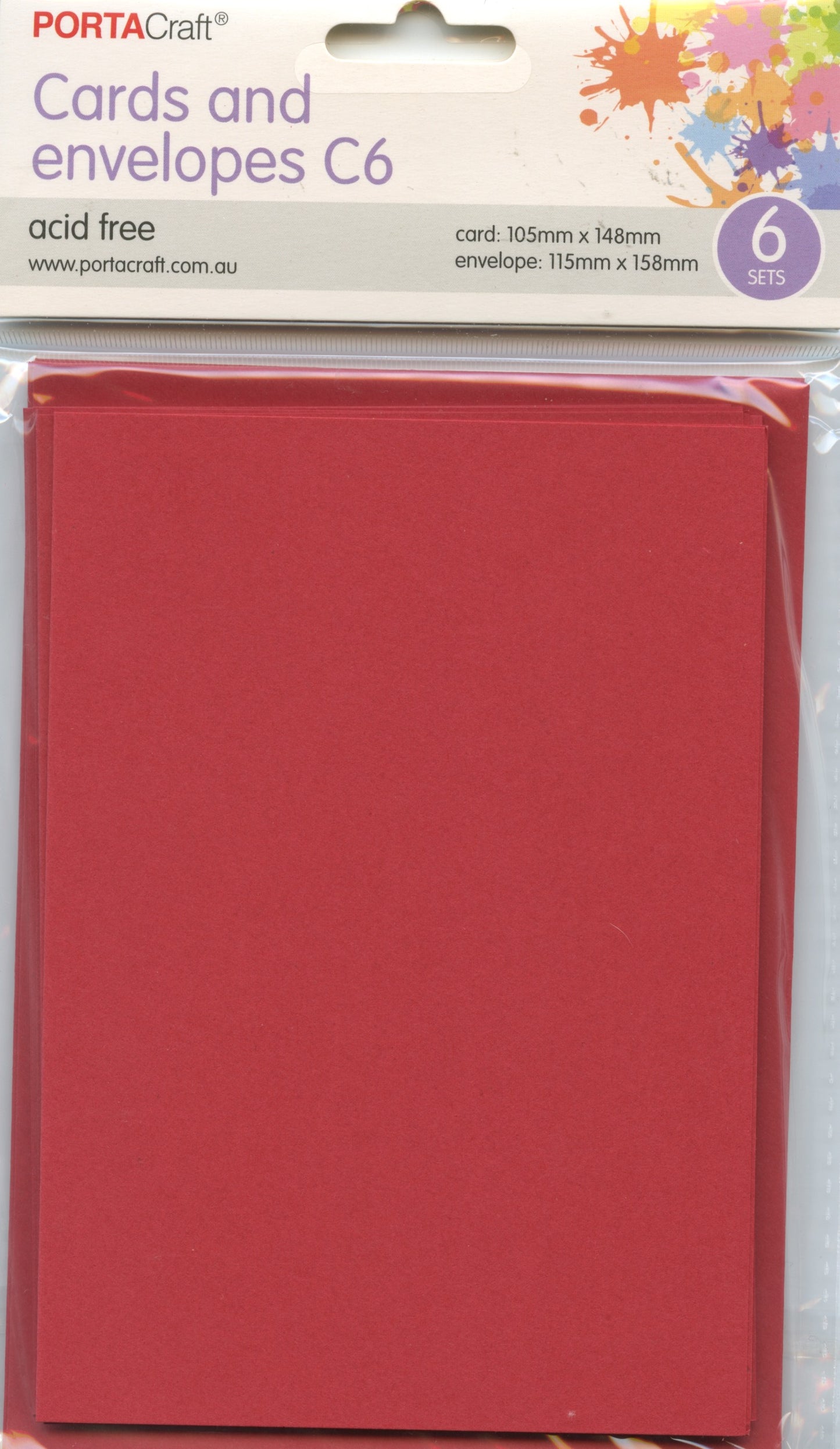 Porta Craft Cards and Envelopes C6 - 6 Sets - Assorted - Crimson Red