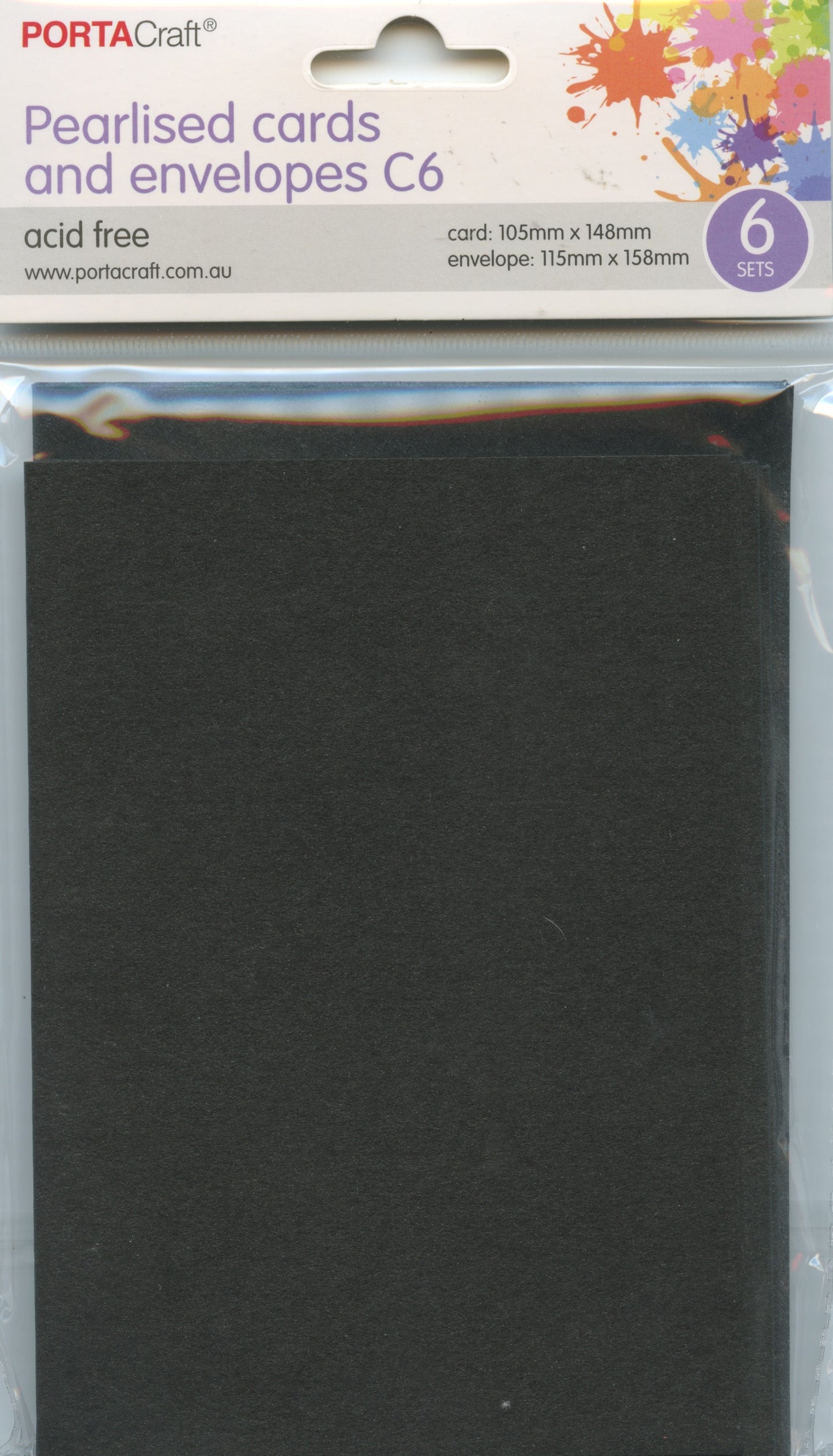 Pearlised Cards and Envelopes C6 - Black - 6 sets