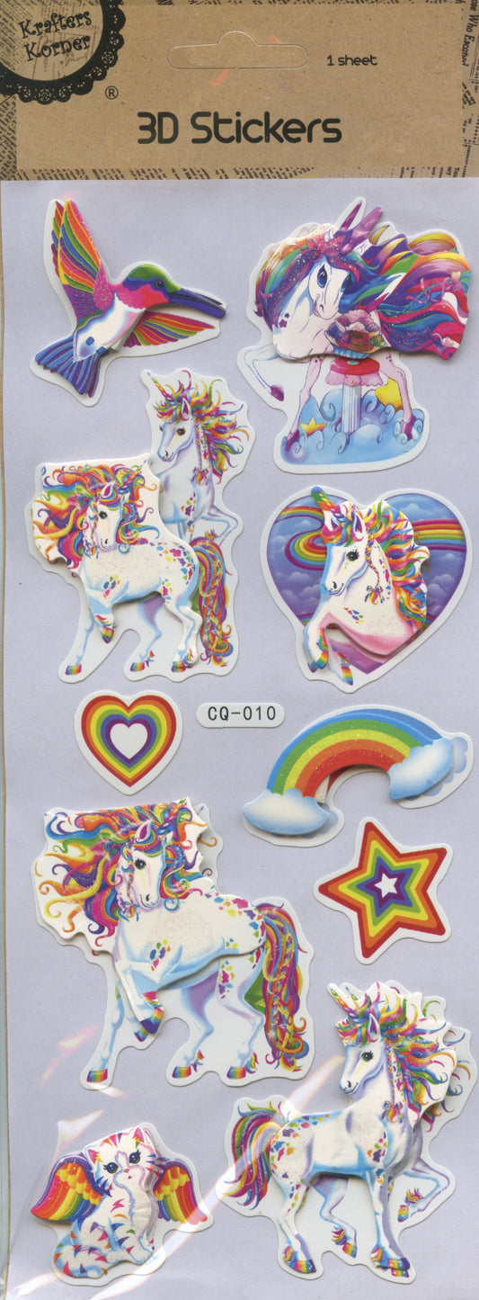 3D Stickers - Self Adhesive - Magical Unicorns - 10 pc