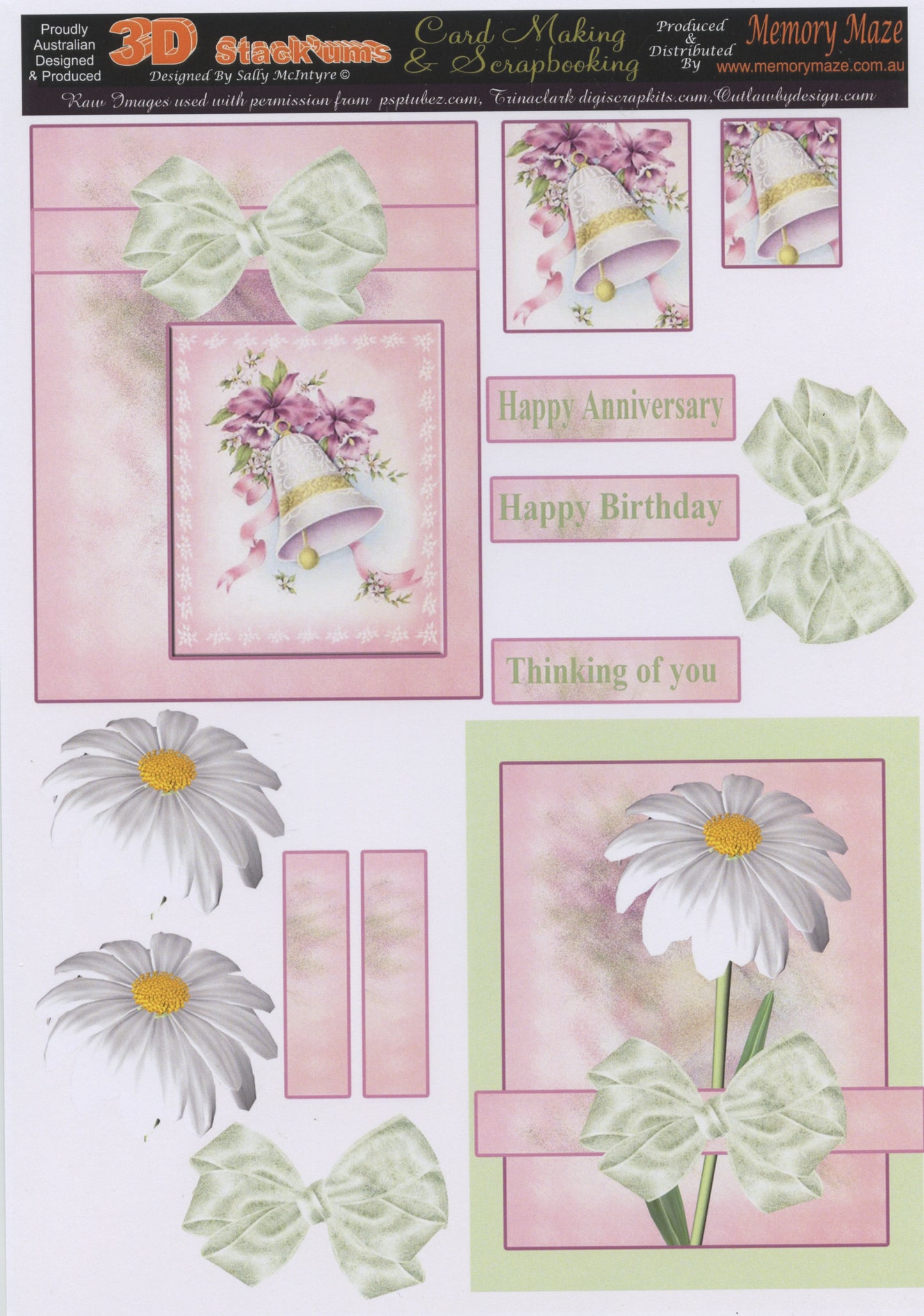 3D Cuttables Card Toppers - Celebration - Flowers/Bell & Wording - 1 Sheet