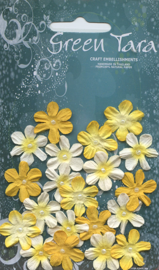 Mini Flowers - Yellow with Pearl centre - 20 pk