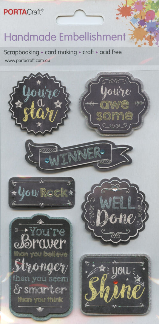 Porta Craft Handmade Embellishments - Wordings - Self Adh - 7pc