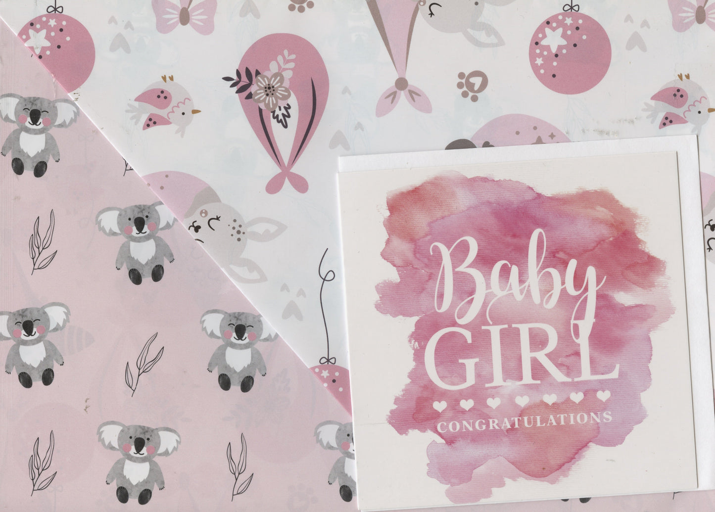 Koala Collection Wrap and Greeting Card - Design #2 - Baby Girl - 1 of each