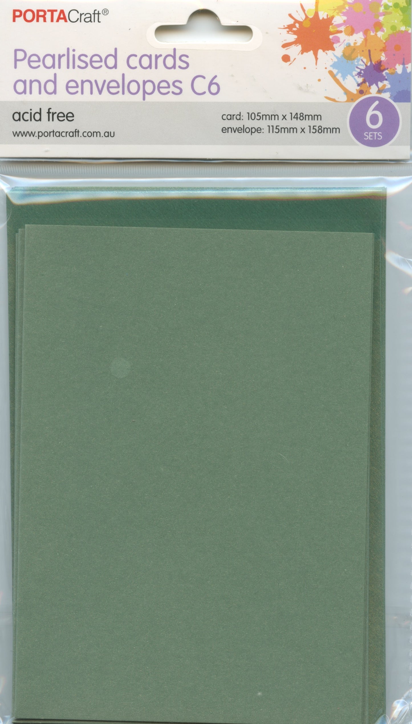 Pearlised Cards and Envelopes C6 - Green - 6 sets