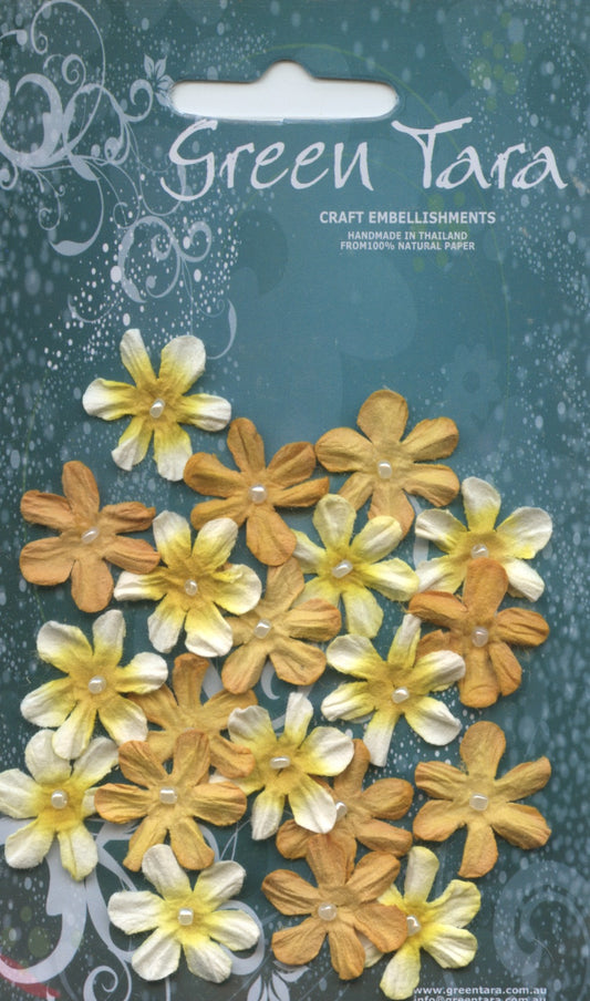 Mini Flowers - Ochre with Pearl centre - 20 pk