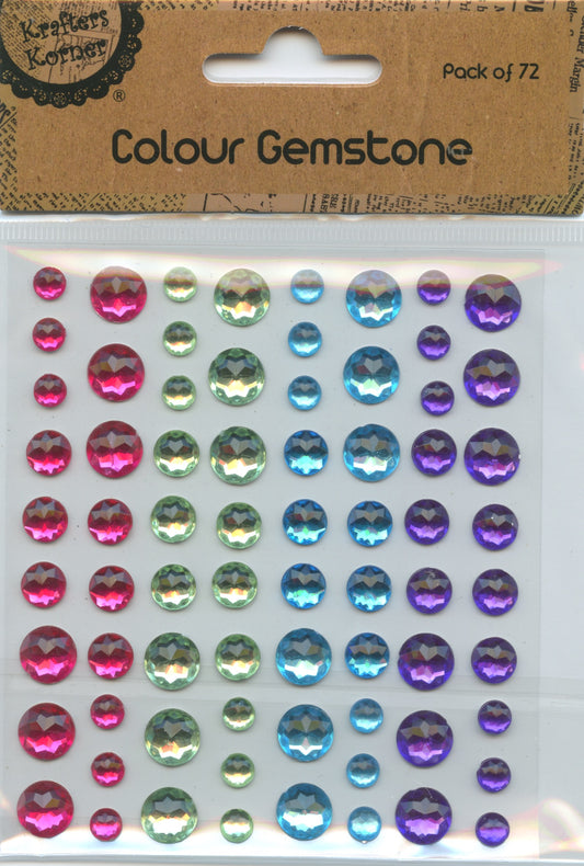 Colour Gemstones - Adhesive - 4 Colours - 72 pk