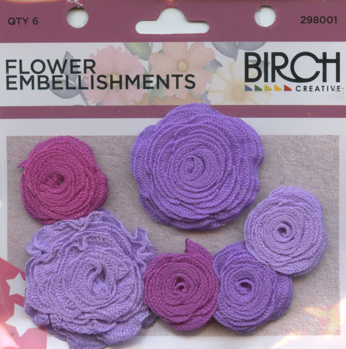 Fabric Flower Embellishments - Purple Shades - 6 pk