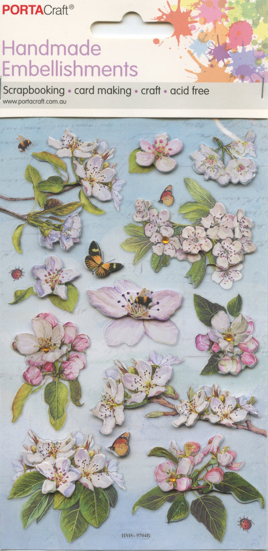 Handmade Embellishment Stickers - Cherry Blossom - #9704B - 14pk