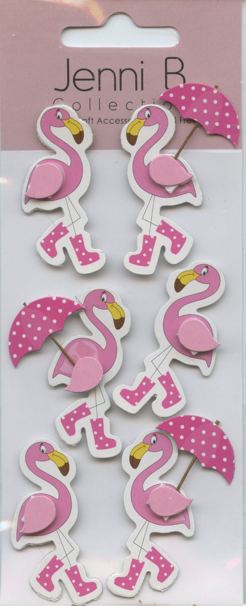 Jenni B Collection Cute Flamingo Self Adhesive Embellishments- 6pcs