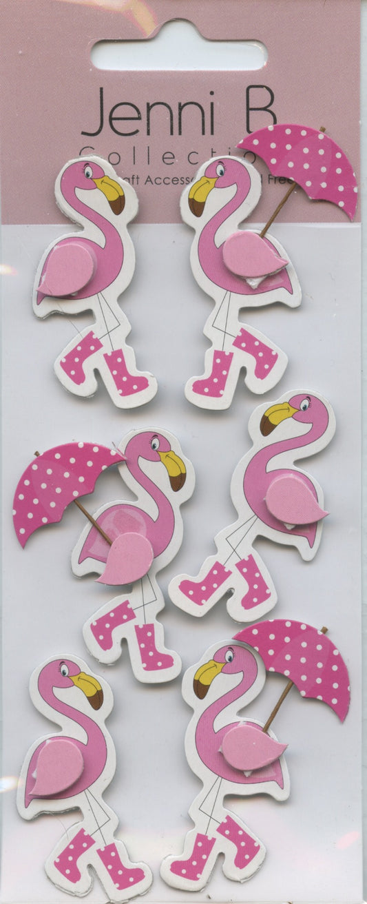 Jenni B Collection Cute Flamingo Self Adhesive Embellishments- 6pcs