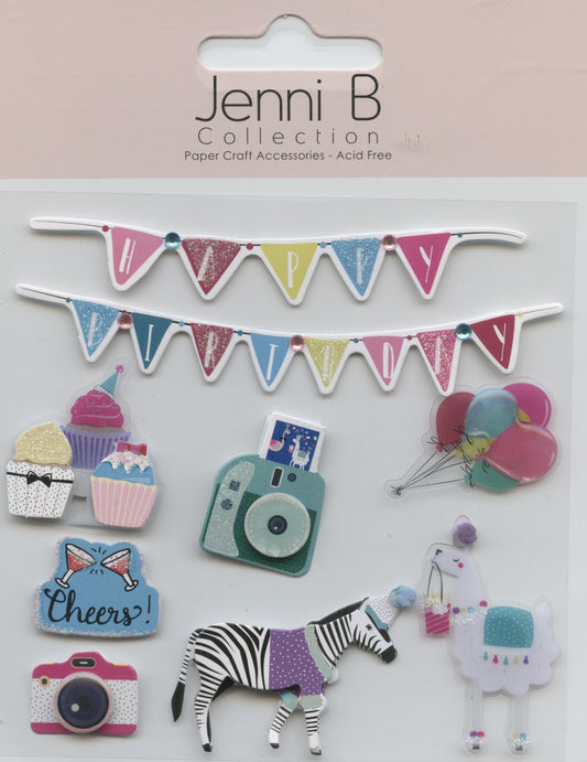 Jenni B Collection 3D - Happy Birthday Embellishments - 9pk