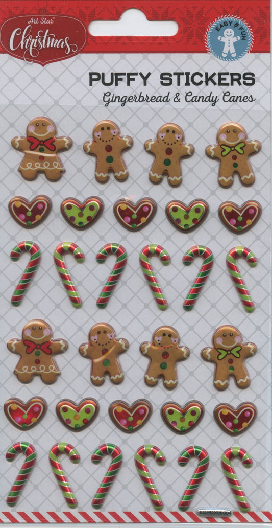 Art Star - Gingerbread and Candy Cane Puffy Stickers - 30pk
