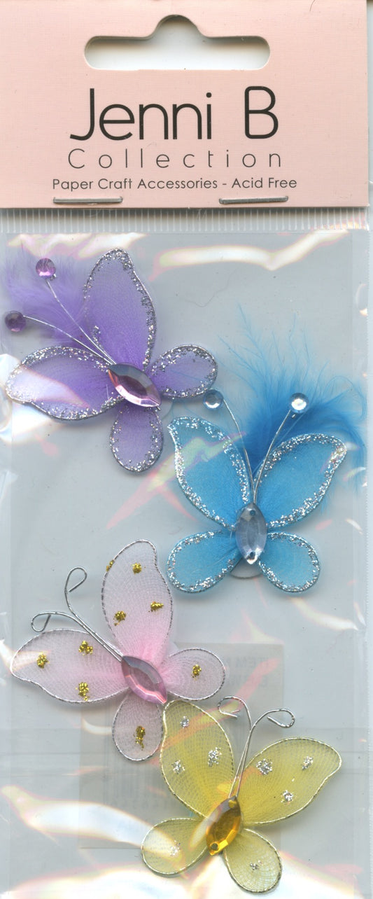 Jenni B Collection 3D Butterfly Self Adhesive Embellishments Stickers 4pk