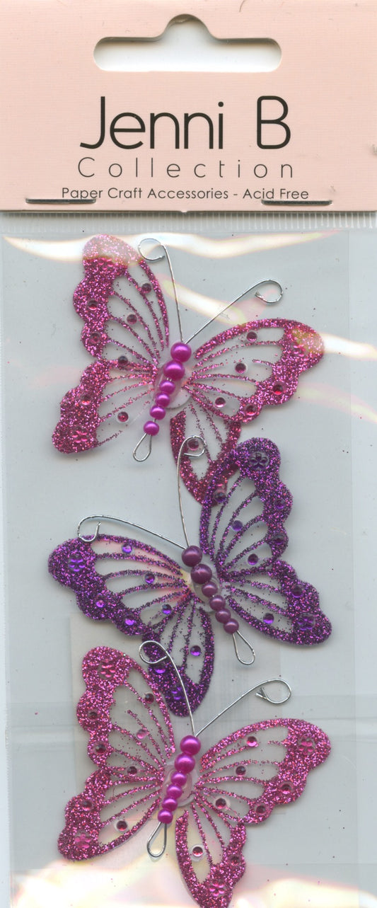 Jenni B Collection 3D PVC Glitter Butterfly Self Adhesive Embellishments 3pk