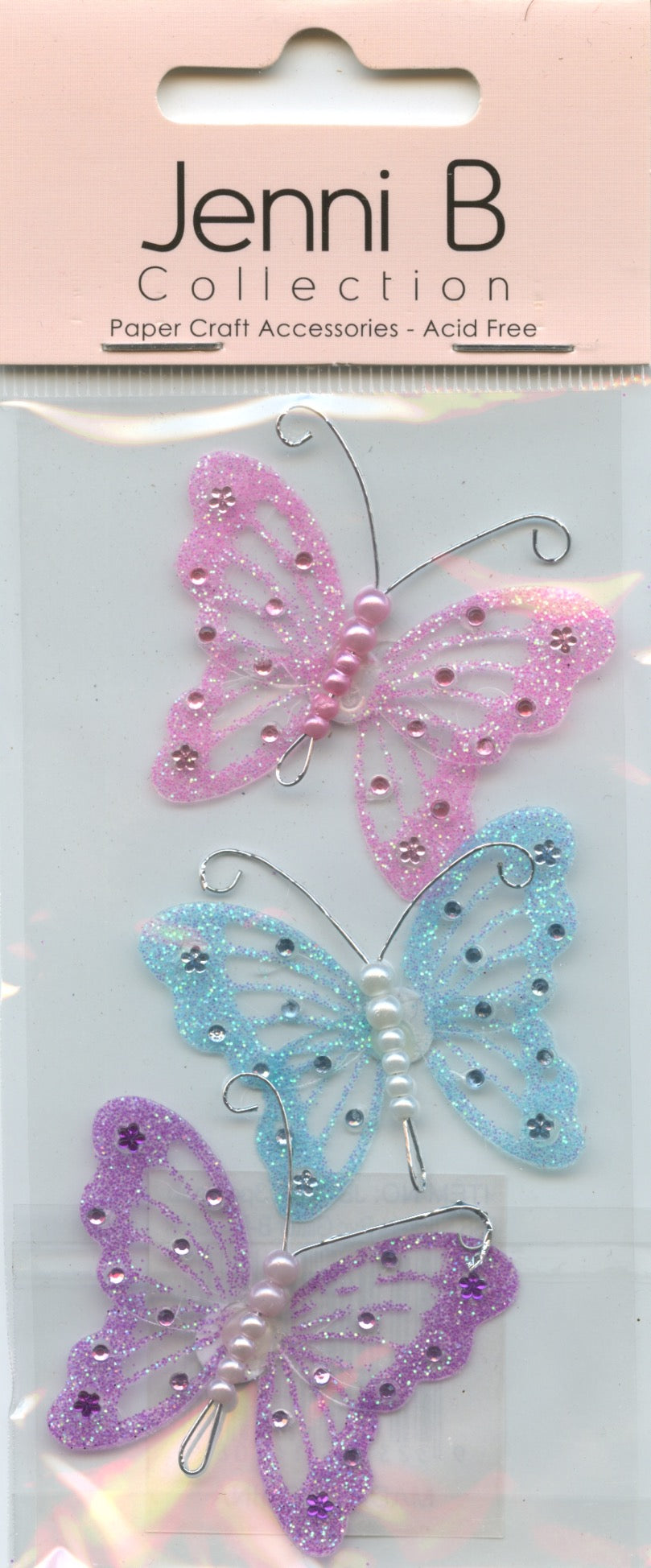 Jenni B Collection 3D Pastel Butterfly Self Adhesive Embellishments 3pk