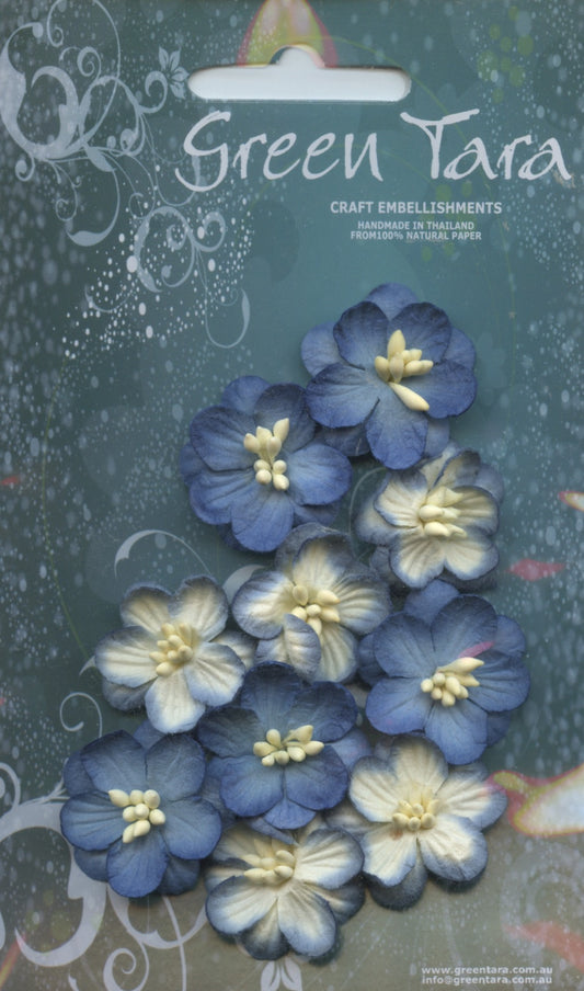Cherry Blossom Flower - Blue/Blue & Cream - 25mm - 10 pk