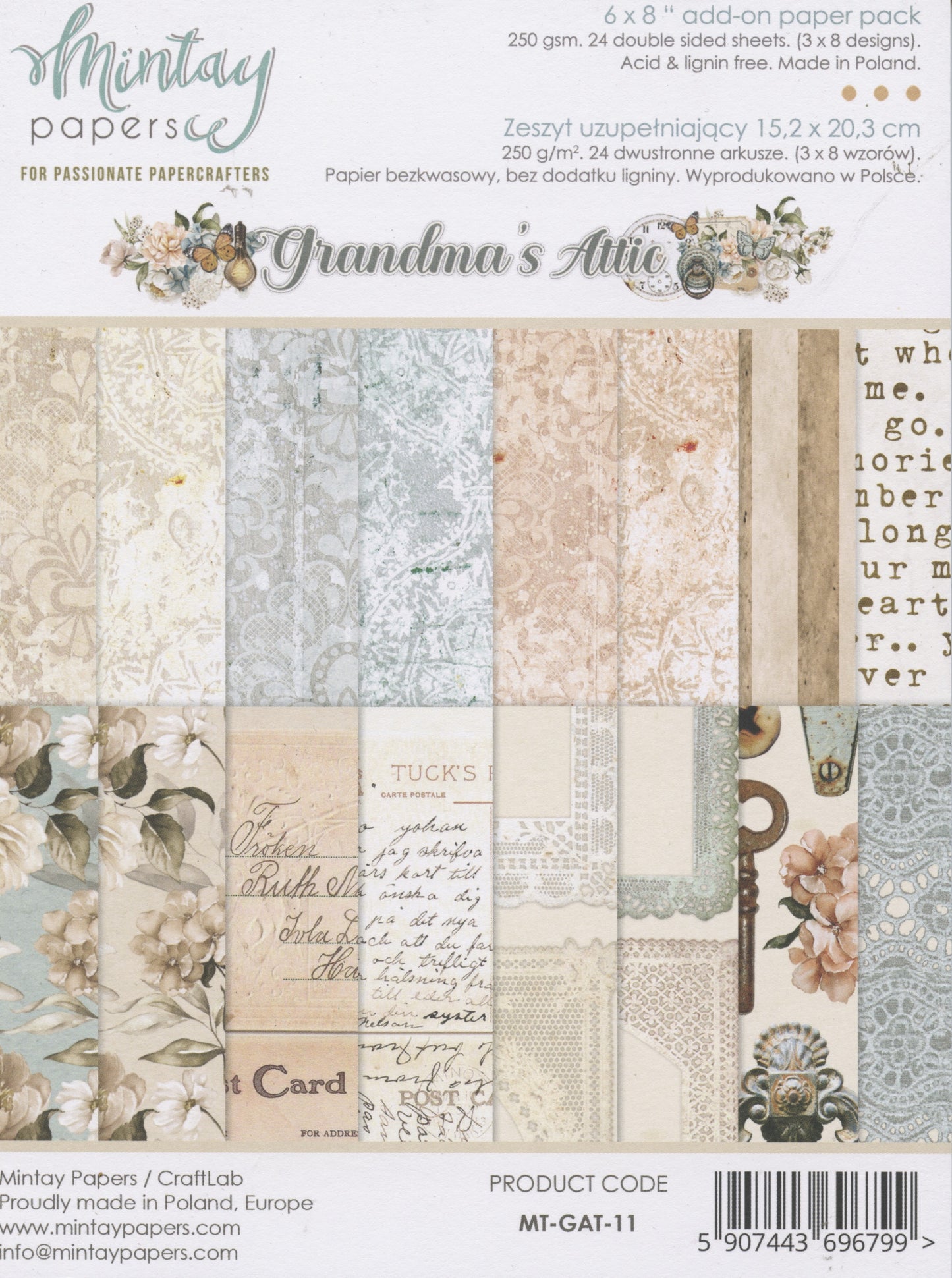 Grandma's Attic Paper Pad - 24x Doubled sided sheets - 15.2x20.3cm