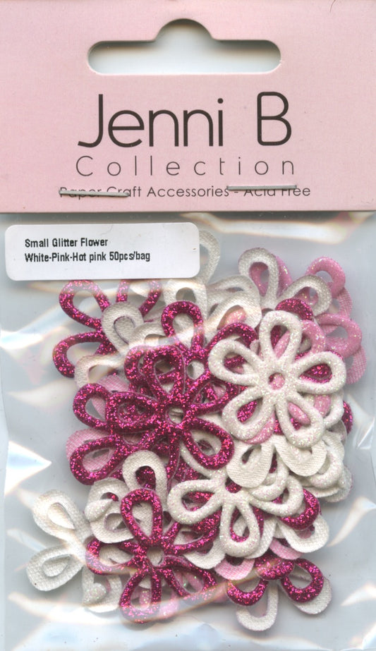 Jenni B Collection Small Glitter White Pink Flower Embellishments