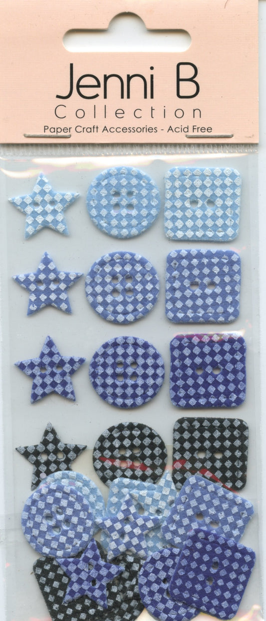 Jenni B Collection - Button Shape Stickers Blue Pack #2 - Adhesive 24pk