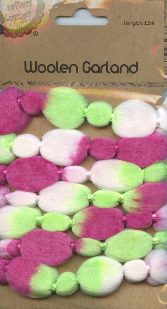 Woollen Garland  - Magenta/White/Lime - 1.5m