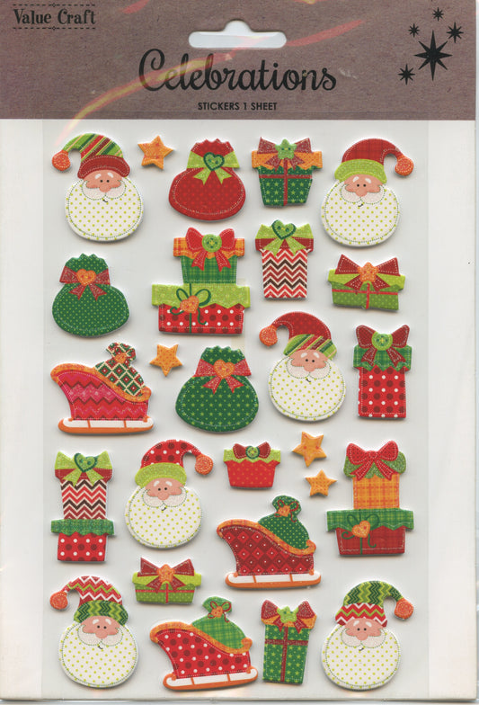 Christmas Foam Santa/Presents/Sack/Sleigh Stickers - 27pk