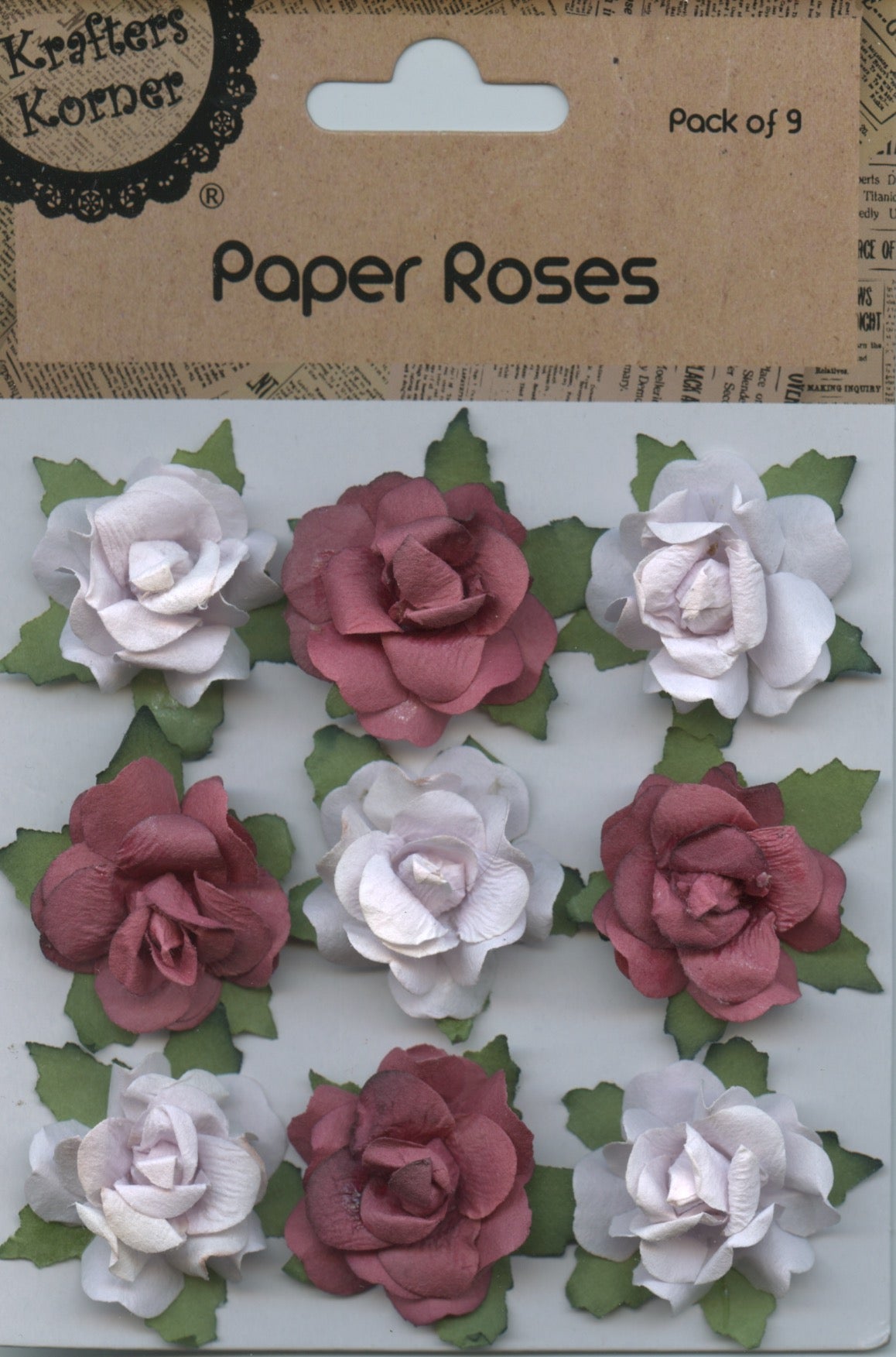 Paper Roses - White and Dusty Rose - Pack of 9 - 30mm Diameter