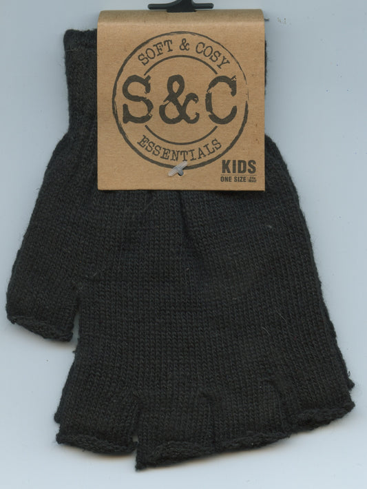 Soft and Cosy - Kids Fingerless Gloves - Black