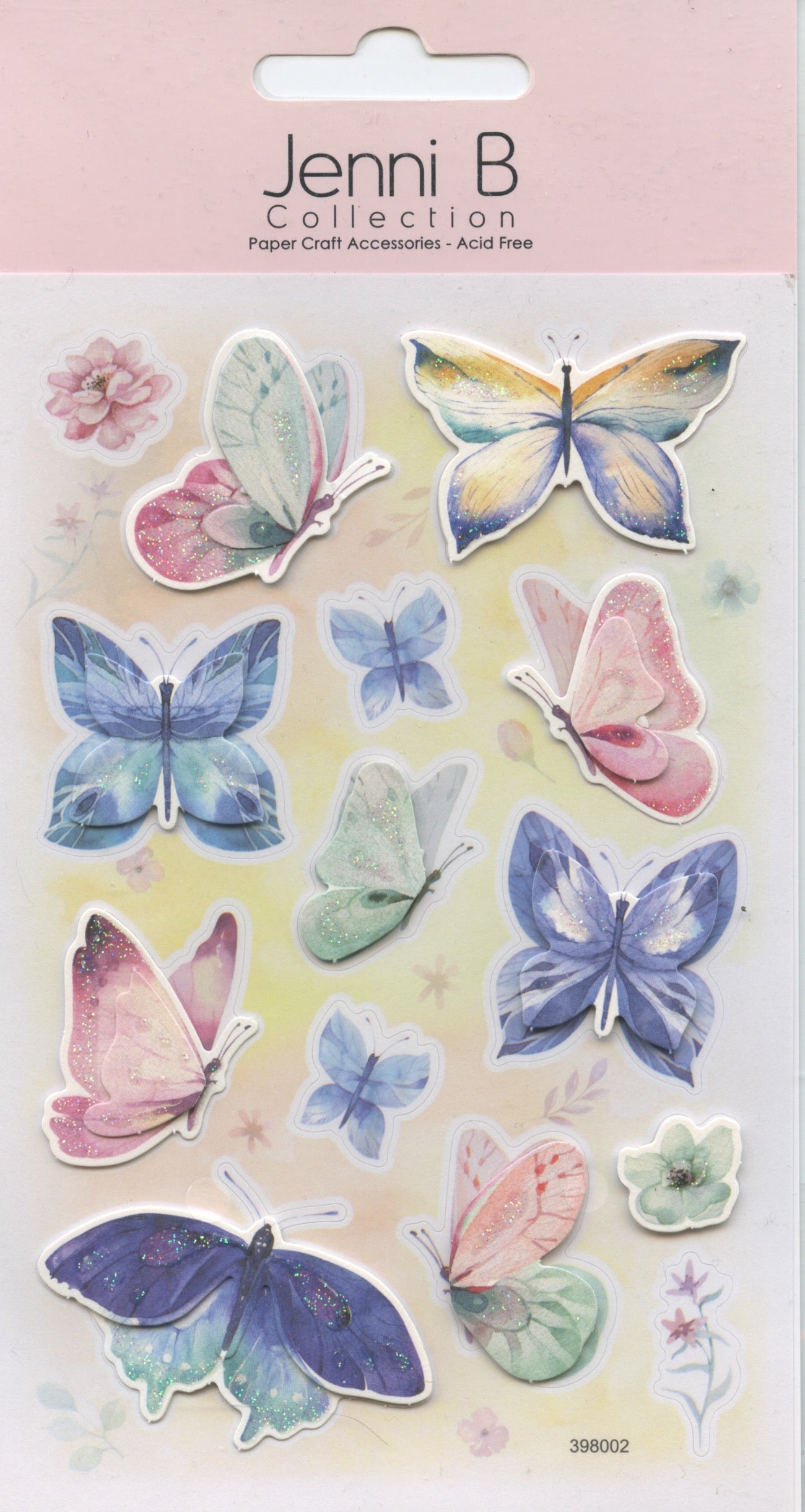 Jenni B Collection - Glitter Butterflies - Self Adhesive Embellishments - 14 pc