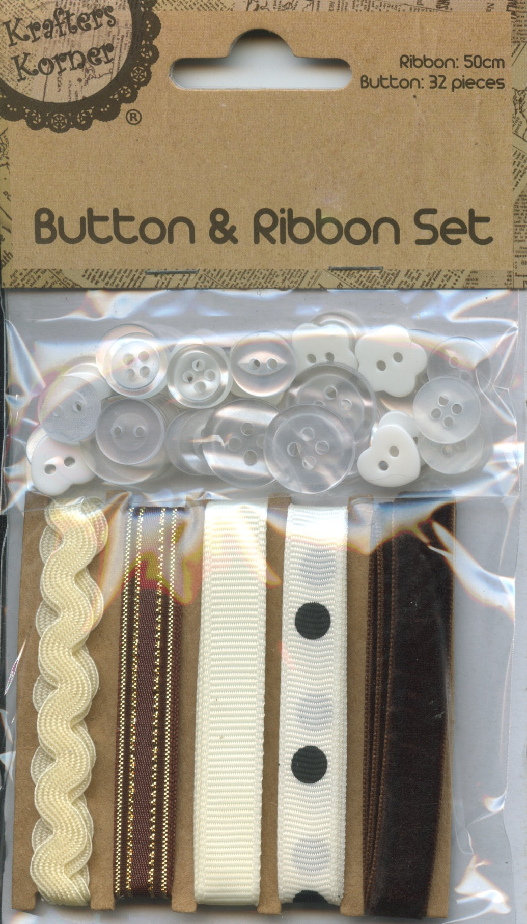 Button and Ribbon Set - Cream/Brown