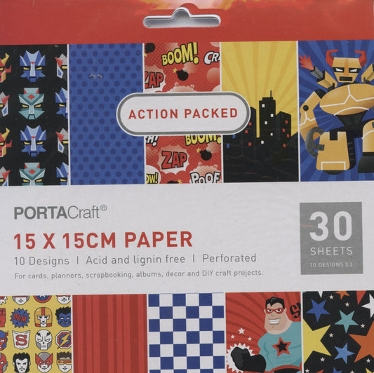 Action Packed - Scrapbooking Paper Pad - Perforated - 30 sheets - 15x15cm