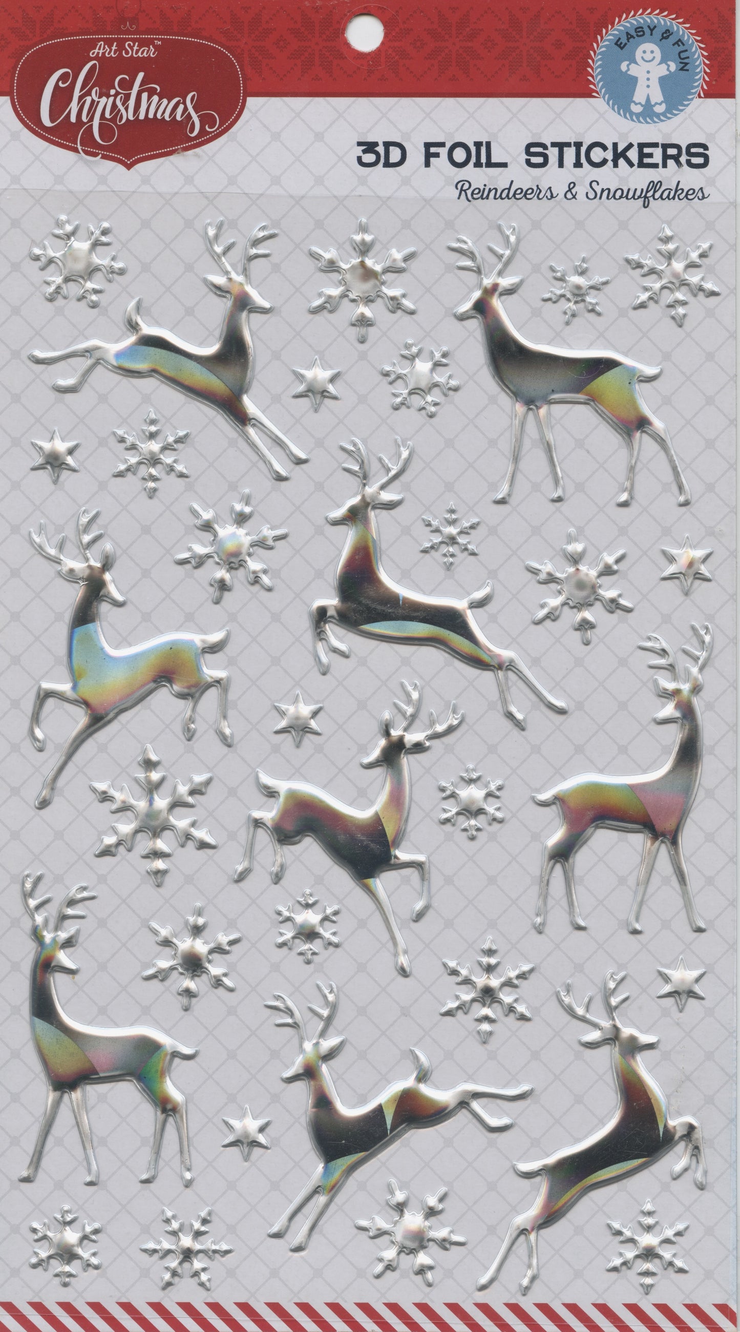 3D Foil Stickers Christmas - Reindeers & Snowflakes - Silver - 36pc