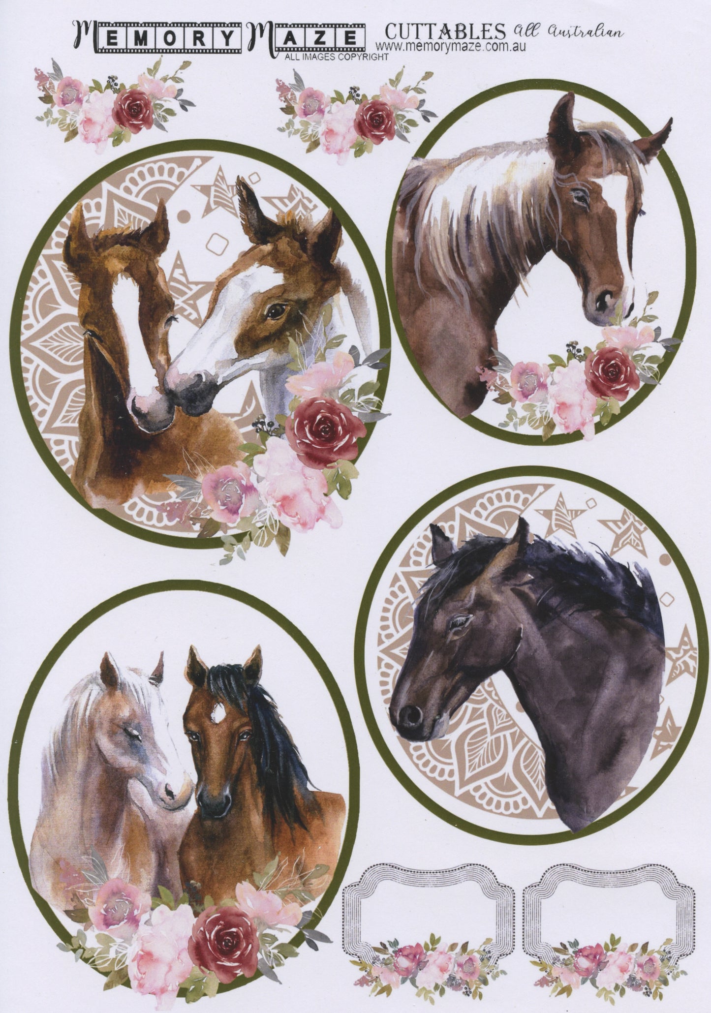 Cuttables Card Toppers - Horses - 1 Sheet