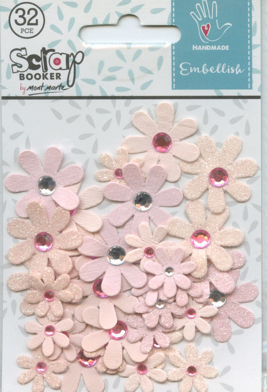 Scrap Booker Handmade Embellishments Gem Florettes Pink 32pc