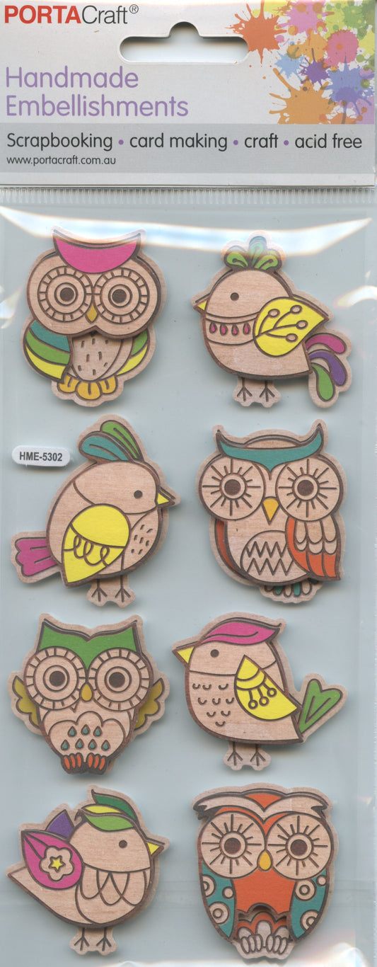 Porta Craft Handmade Embellishments Owls & Birds  8pc