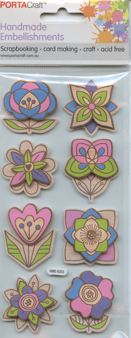 Porta Craft Handmade Embellishments Flowers 8pc