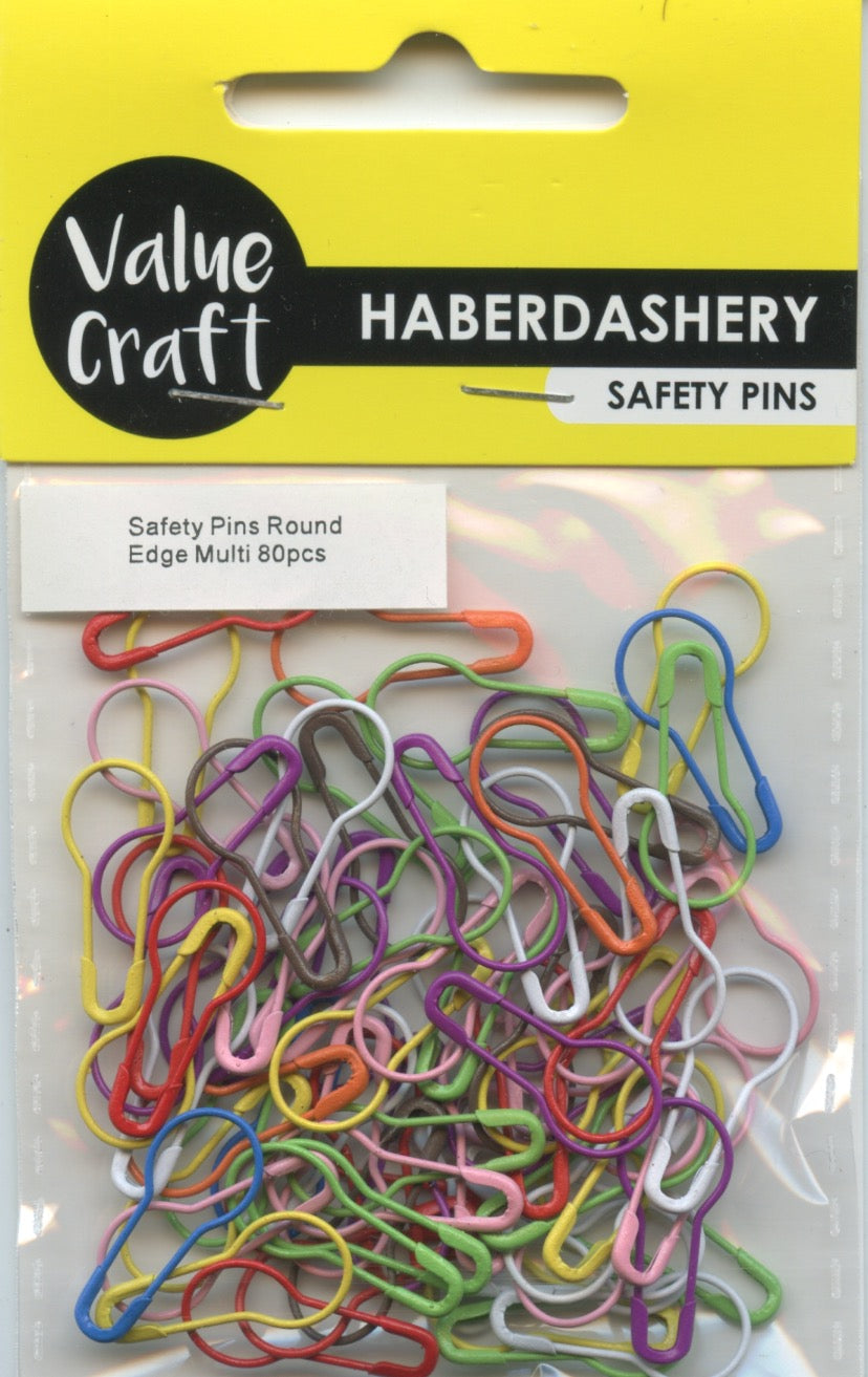 Safety Pins - Assorted Colours - Round Edge Multi  - 80 pack