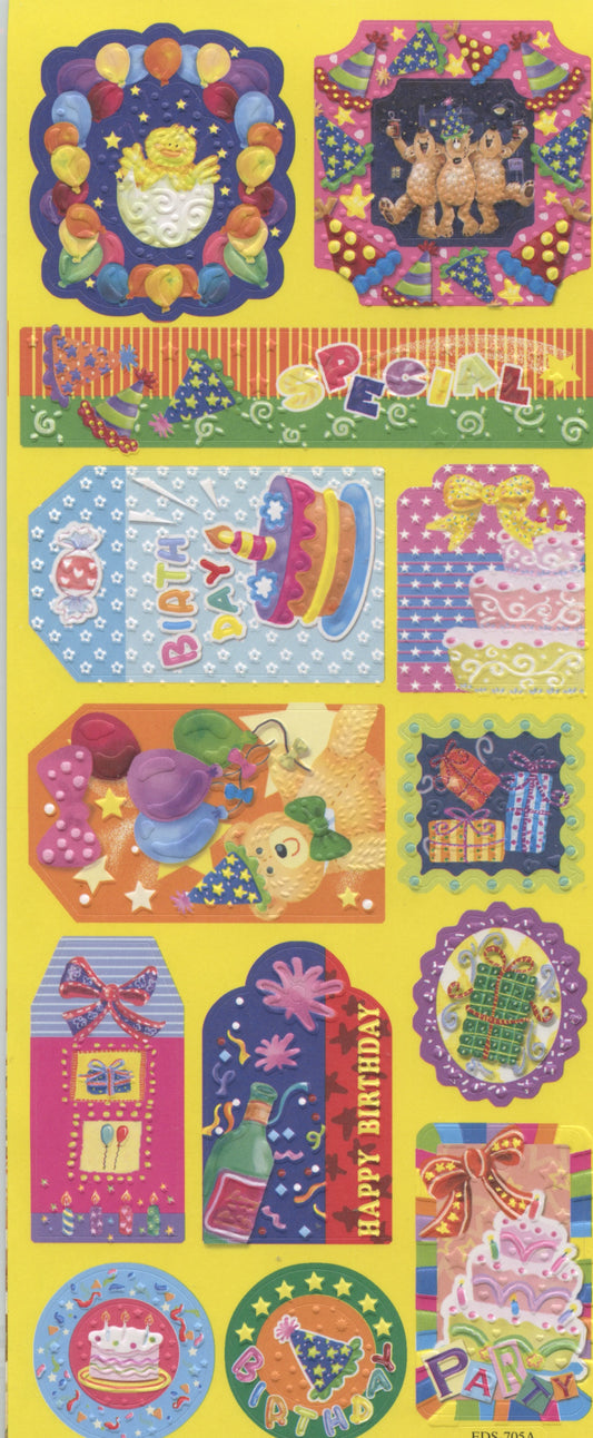 Embossed Stickers - Birthday Theme - 13 pce