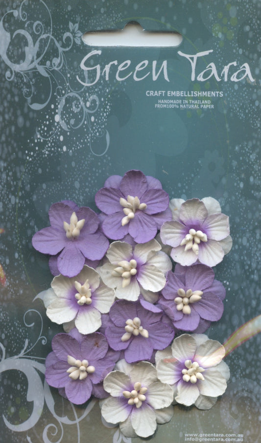Cherry Blossom Flower - Violet/Violet white - 25mm - 10 pk