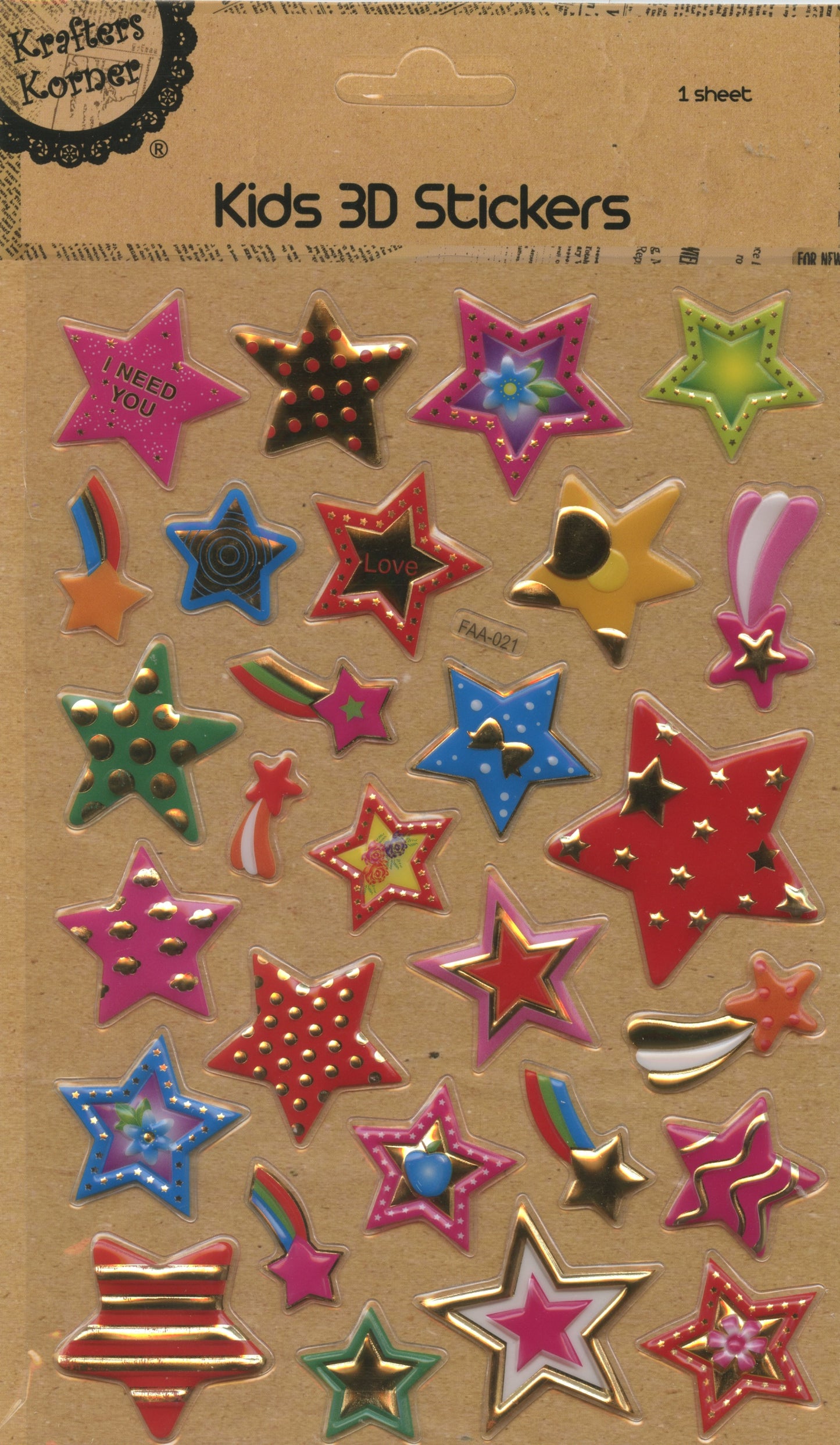 Kids 3D Puffy Stickers - 1 sheet - Stars - 28 pc